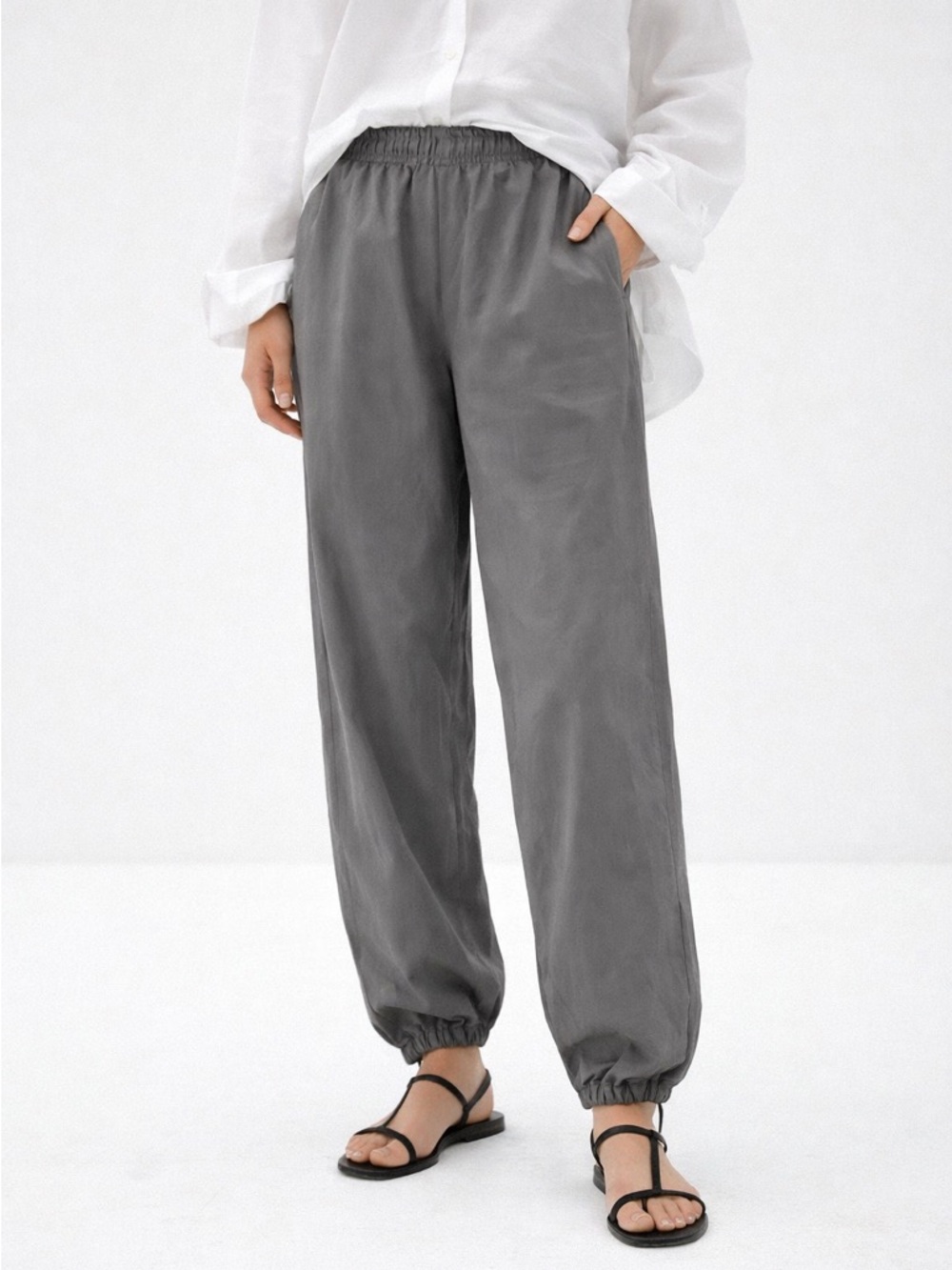 The Frankie Shop Utility Jogger Pants Medium Taupe Elastic Waist Minimalist
